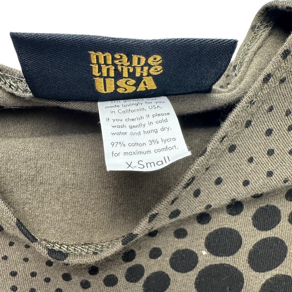 EUC Rare Nooworks Olive Green Polka Dot Short Sleeve Mini Dress Women’s Sz Small - Picture 8 of 8
